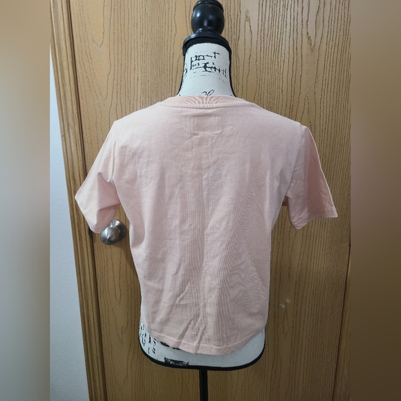 Izzue Pink Peach Rhinestone Logo Tag Boxy Streetwear Crop Top - Picture 5 of 6